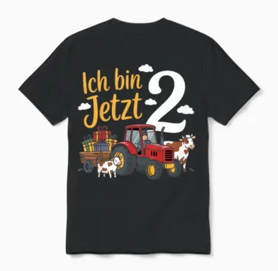 Ich Bin Jetzt 2 Traktor Bauernhof 2. Geburtstag Junge Unisex T-Shirt - Black