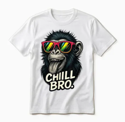 Chill Bro Funny Monkey with Sunglasses Gamer Chiller Fun Unisex T-Shirt - White