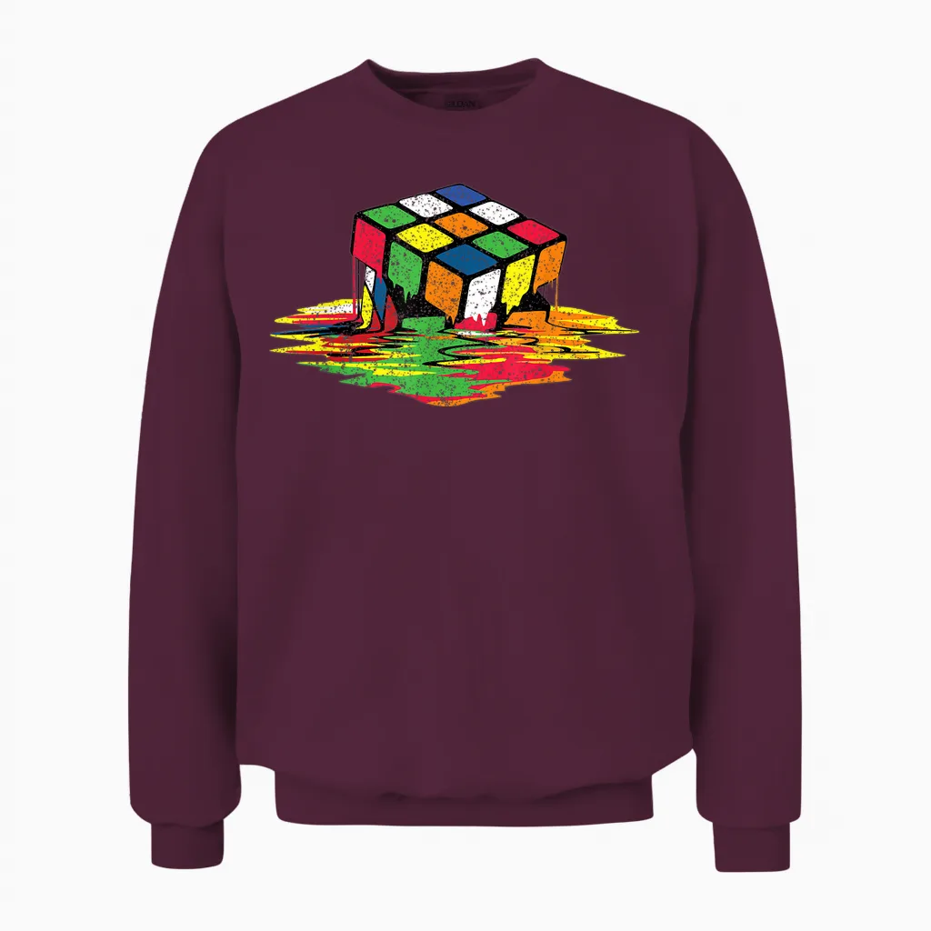Melting Puzzle Cube Retro Speed Cubing 80's Vintage Toy Unisex Sweatshirt in Maroon