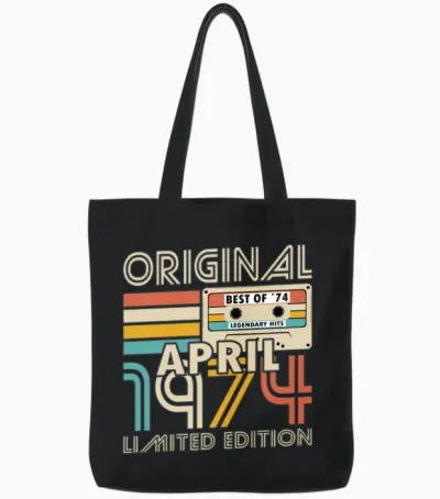 50th Birthday Vintage April 1974 Original 1974 Tote Bags - Black
