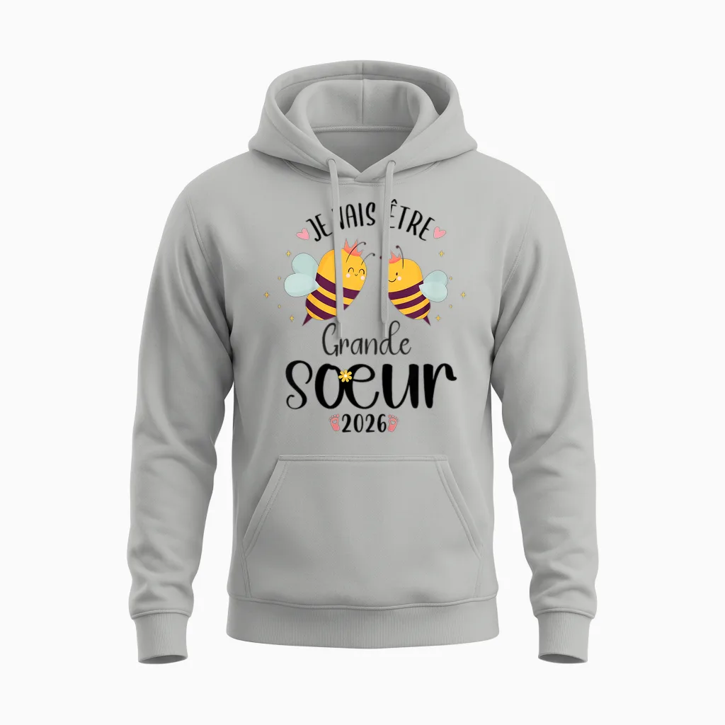 Child Future Big Sister 2026 Je Vais Etre Grande Soeur Unisex Hoodie in Ash