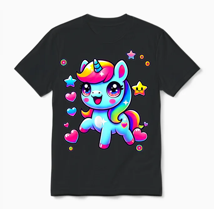 Kawaii Rainbow Unicorn Tshirt | Magic Gift T-Shirt, Black, S Unisex T-Shirt in Black