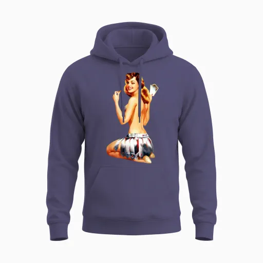 Vintage Retro Sexy Girl Pin Up Unisex Hoodie in Heather Sport Dark Navy