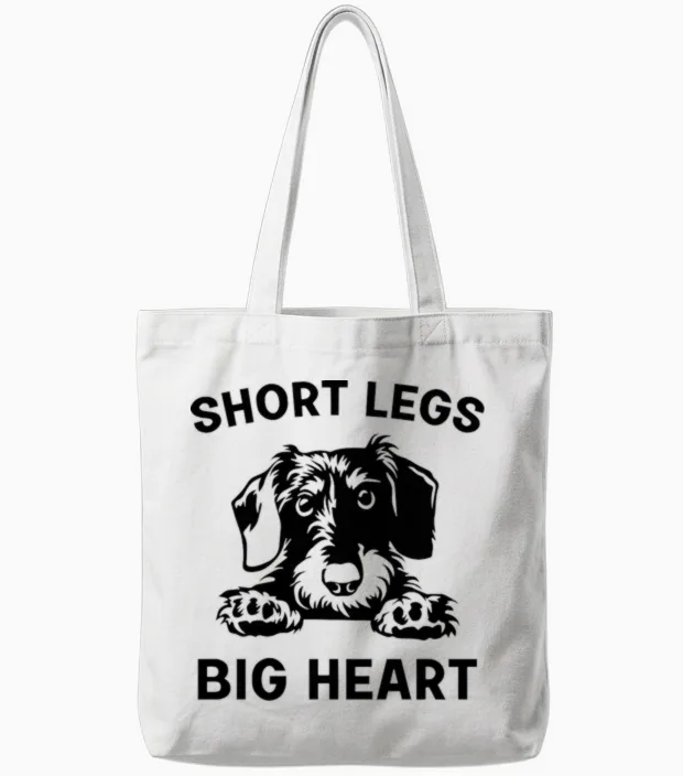 Drôle Teckel à Poil Dur Jambes Courtes Grand Coeur T-Shirt Haut De Gamme Tote Bags in White