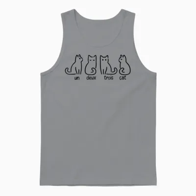 Un Deux Trois Cat T-Shirt, White Unisex Tank Top - Sport Grey