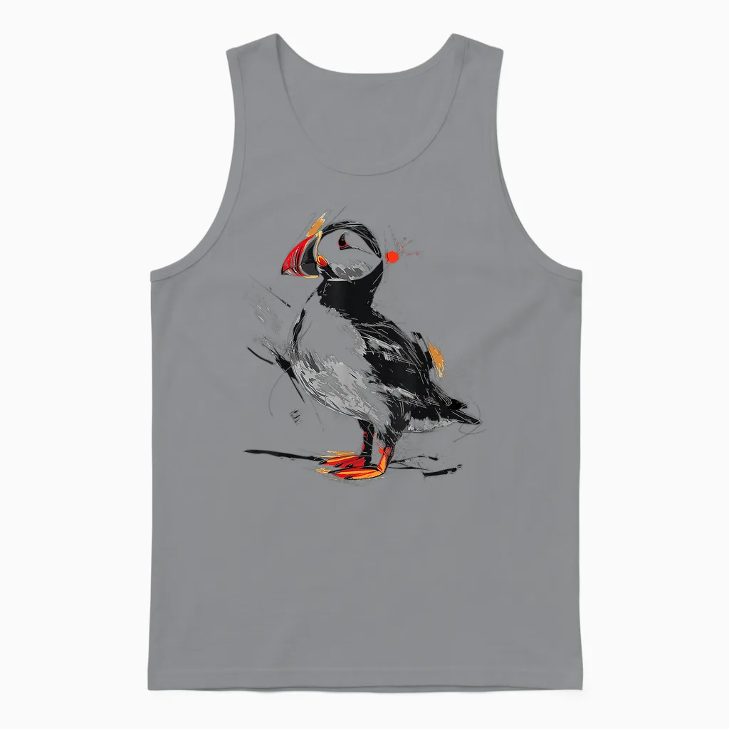 Puffin Animal Print Graphic Drawing Illustration Abstract Puffin T-Shirt, White, S Unisex Tank Top in Sport Grey