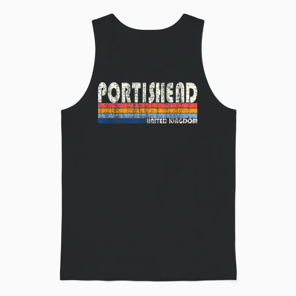 Retro Vintage 70er 80er Jahre Style Portishead, Großbritannien Unisex Tank Top in Black