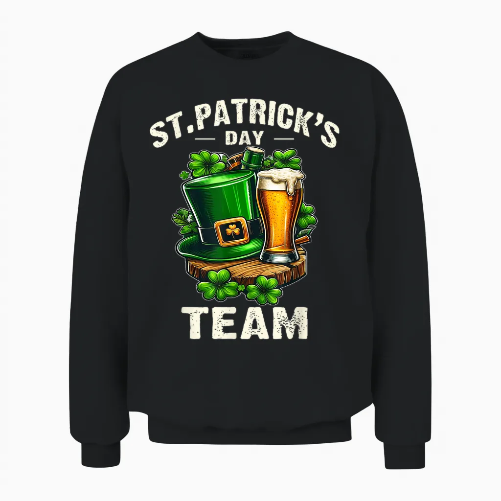 St Patricks Team Saint Patrick's Day Beer Humour Unisex Sweatshirt in Black