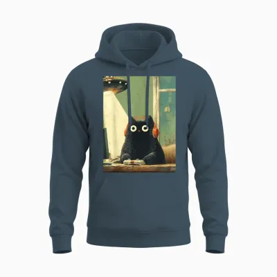 Japanische Schwarze Gamer Cat Videospiele Abduktion Ufo Space Unisex Hoodie - Dark Heather
