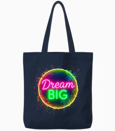 Dream Big 2025 in Bright Neon Letters Tote Bags - Navy