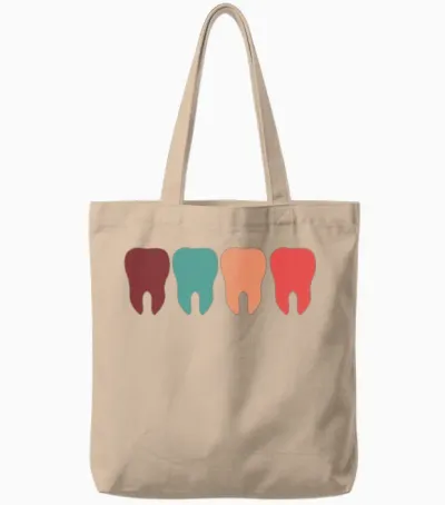 Teeth Retro Tote Bags - Natural
