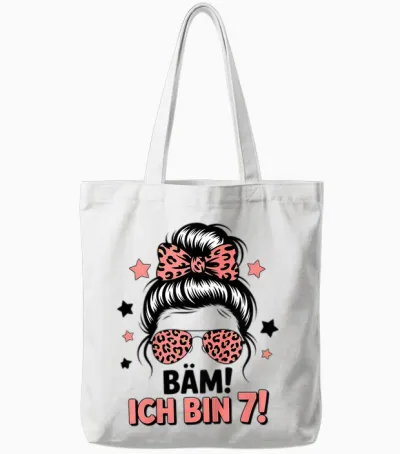 Bäm Ich Bin 7 Messy Bun Mädchen 7 Geburtstag Tote Bags - White