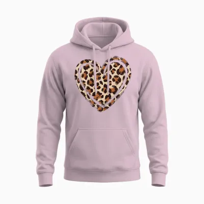 Cheetah Leopard Heart Girl Animal Cool Print Unisex Hoodie - Light Pink