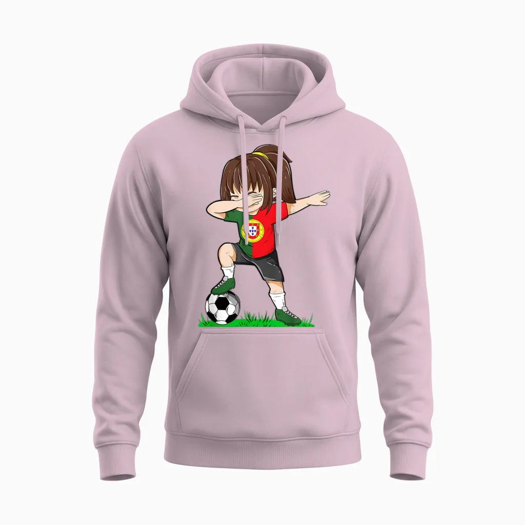 Fußball Portugal Trikot Shirt Portugiesische Flagge Fußball Mädchen Unisex Hoodie in Light Pink