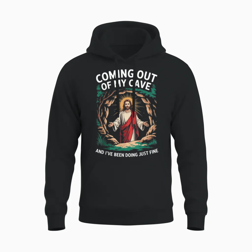 Coming Out of My Cave Humorvolle Auferstehung Unisex Hoodie in Black