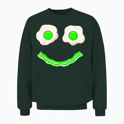 Green Smile Face Eggs and Bacon Ham Breakfast St Patrick's Unisex Sweatshirt - Forest