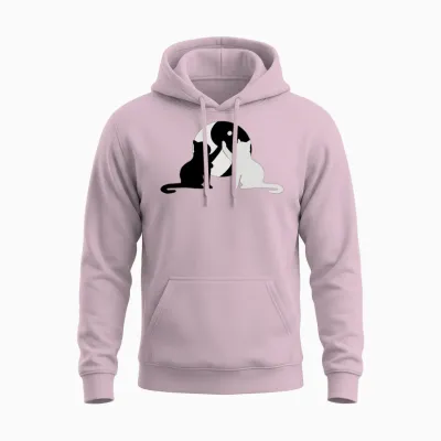 Yin Yang Cat Funny Cat Lover Unisex Hoodie - Light Pink