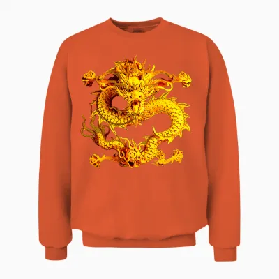 Silhouette Intrépide Du Dragon Chinois Doré T-Shirt Haut De Gamme Unisex Sweatshirt - Orange