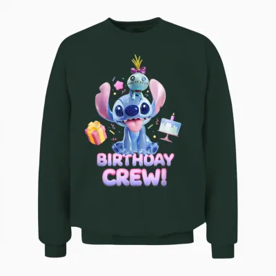Disney Lilo & Stitch with Scrump Big Shiny Birthday Crew T-Shirt, Black Unisex Sweatshirt - Forest