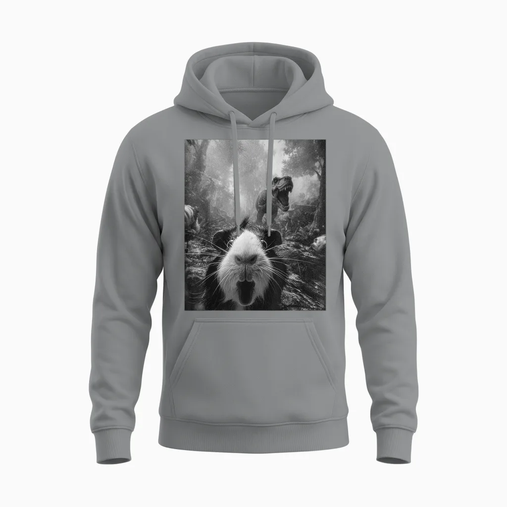 Lustiges Meerschweinchen-Selfie Mit T-Rex-Dinosaurier-Dino-Grafik Unisex Hoodie in Sport Grey
