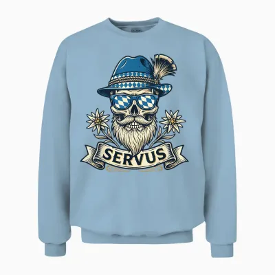 Trachten T-Shirt Servus Herren Trachtenshirt Bayern Bayrisch Unisex Sweatshirt - Light Blue