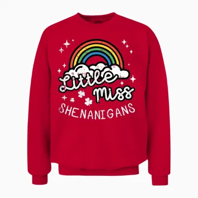St Patricks Day Little Miss Shenanigans Rainbow Girls Unisex Sweatshirt - Red