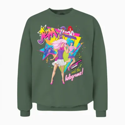 Jem and the Holograms Full Band Rocking Out 80's Rock Retro Unisex Sweatshirt - Military Green