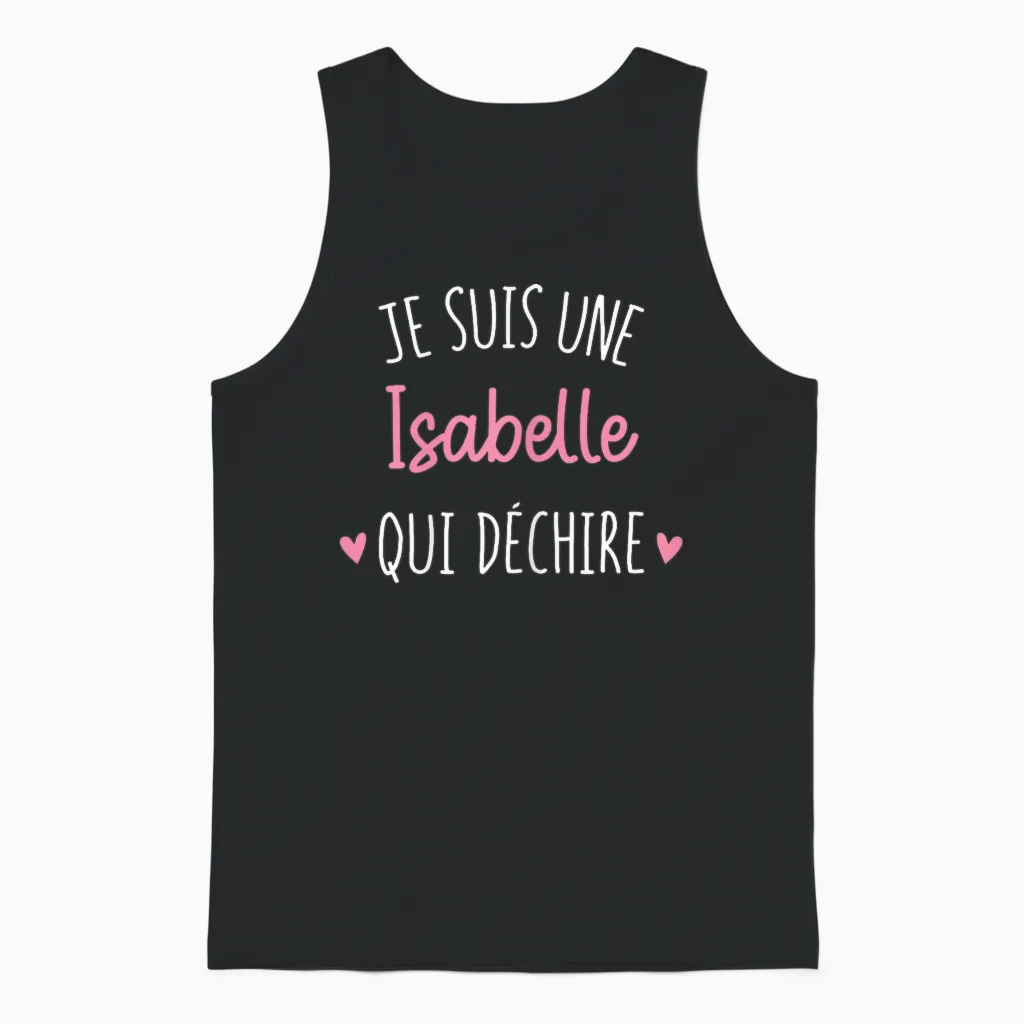 Personalised Women's Gift Name Isabelle Qui Déchire T-Shirt, Black, Female X-Small Unisex Tank Top in Black