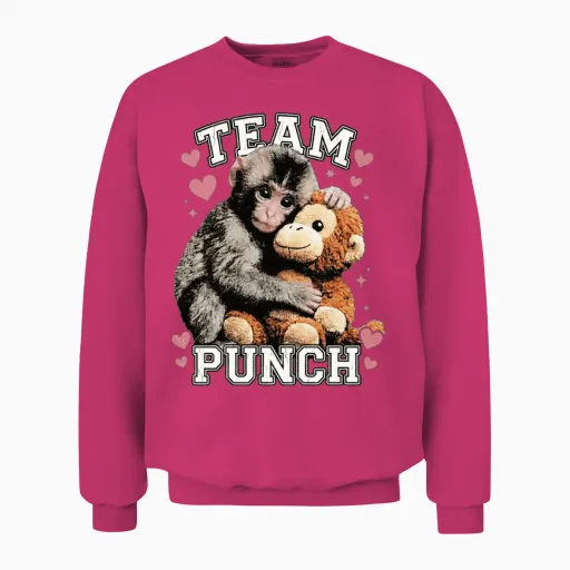 Funny Cute Baby Monkey Team Punch Unisex Sweatshirt in Heliconia