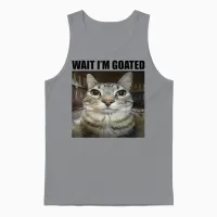 Wait I'm Goated Funny Sarcatic Cat Meme Retro Vintage Humour Unisex Tank Top in Sport Grey - 1