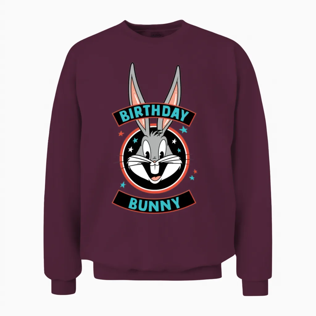 Looney Tunes Bugs Bunny Birthday Bunny Unisex Sweatshirt in Maroon