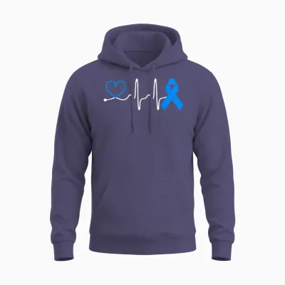 Blue Ribbon Heart Beat for Colon Cancer Awareness T-Shirt, Black, S Unisex Hoodie - Heather Sport Dark Navy