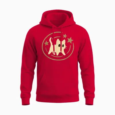 Retro 90s Y2k Scared Cat Cosmic Stars Gift for Men Women Kid Unisex Hoodie - Red