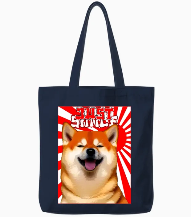 Just Smile Shiba Graphic Tote Bags in Navy
