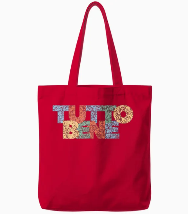 Alles Gut Tutto Bene Modern Colourful Rainbow Italy Saying T-Shirt, Black, S Tote Bags in Red