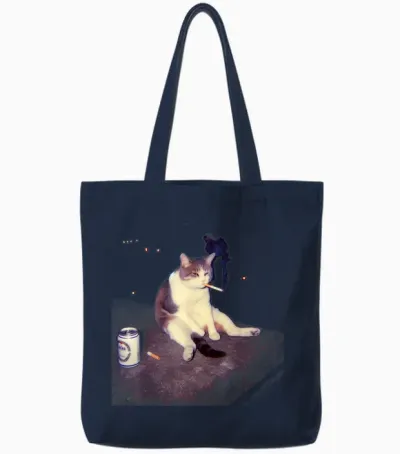 Cigarette Kitten Funny Smoking Cat Meme Stupid Brainrot Tote Bags - Navy