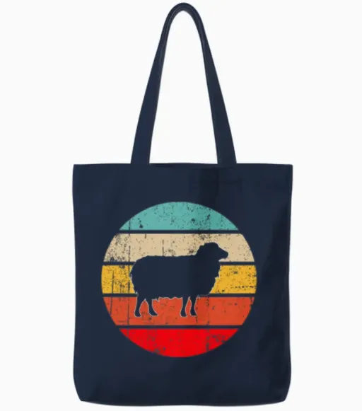 Sheep Retro Tote Bags in Navy