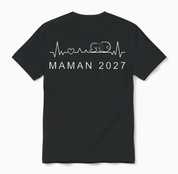 Future Maman 2027 Battement De Cœur Annonce De La Grossesse Unisex T-Shirt in Black