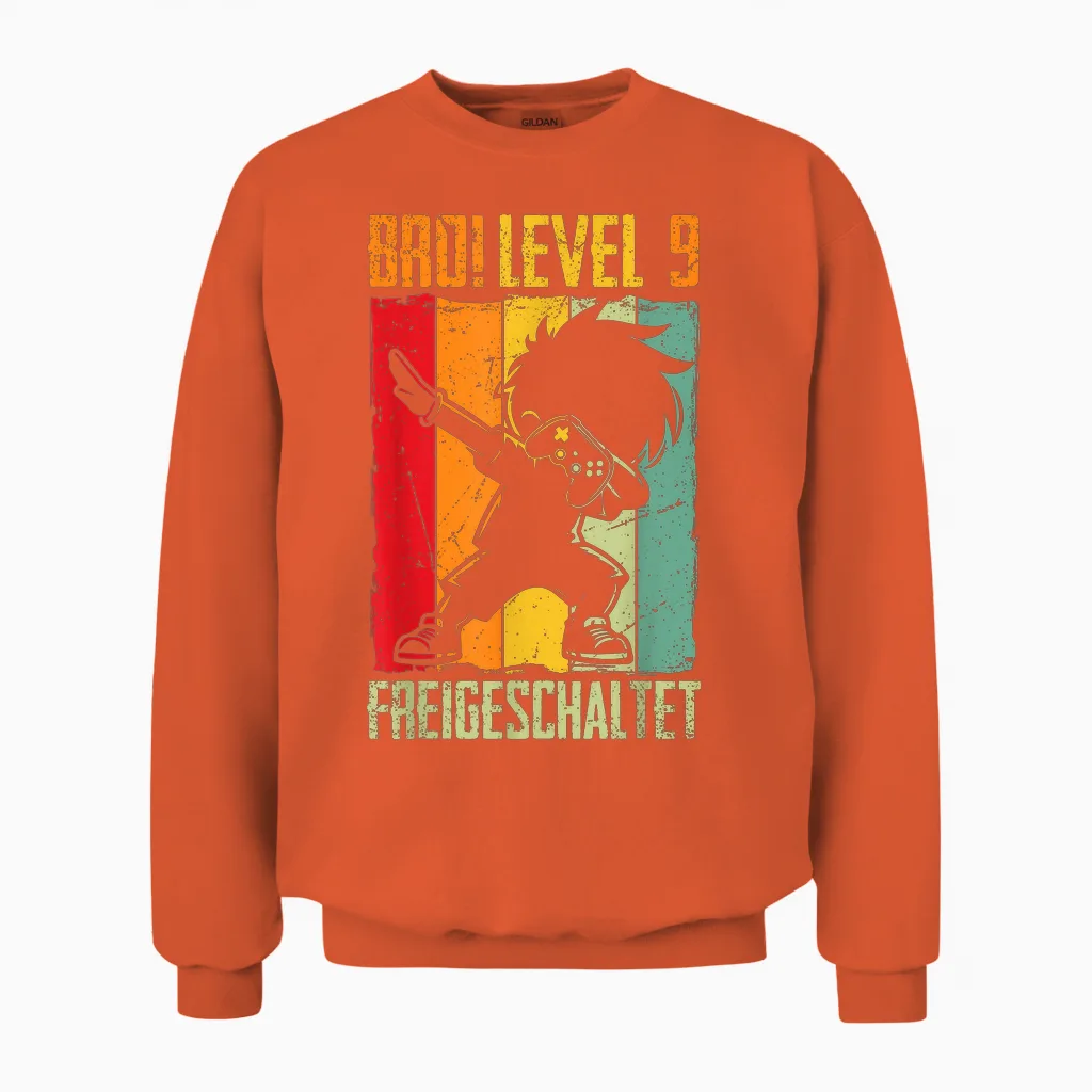 Bro! Level 9 Freigeschaltet 9.geburtstag Video Gamer Junge Unisex Sweatshirt in Orange