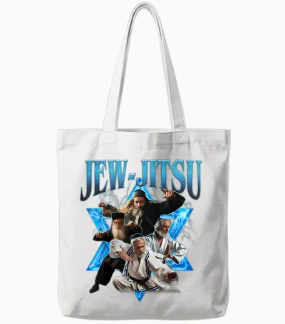 Jew Jitsu Karate Funny Hanukkah Jiu Jitsu Martial Arts Tote Bags - White