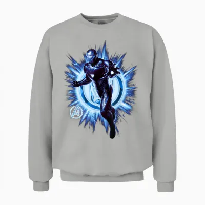 Marvel Avengers Endgame Iron Man Blast Graphic T-Shirt, Black, S Unisex Sweatshirt - Ash