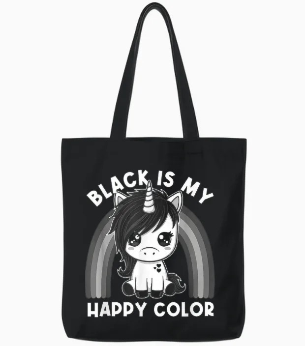 Black Is My Happy Color Gothic Girl Emo Gothic Einhorn Tote Bags in Black