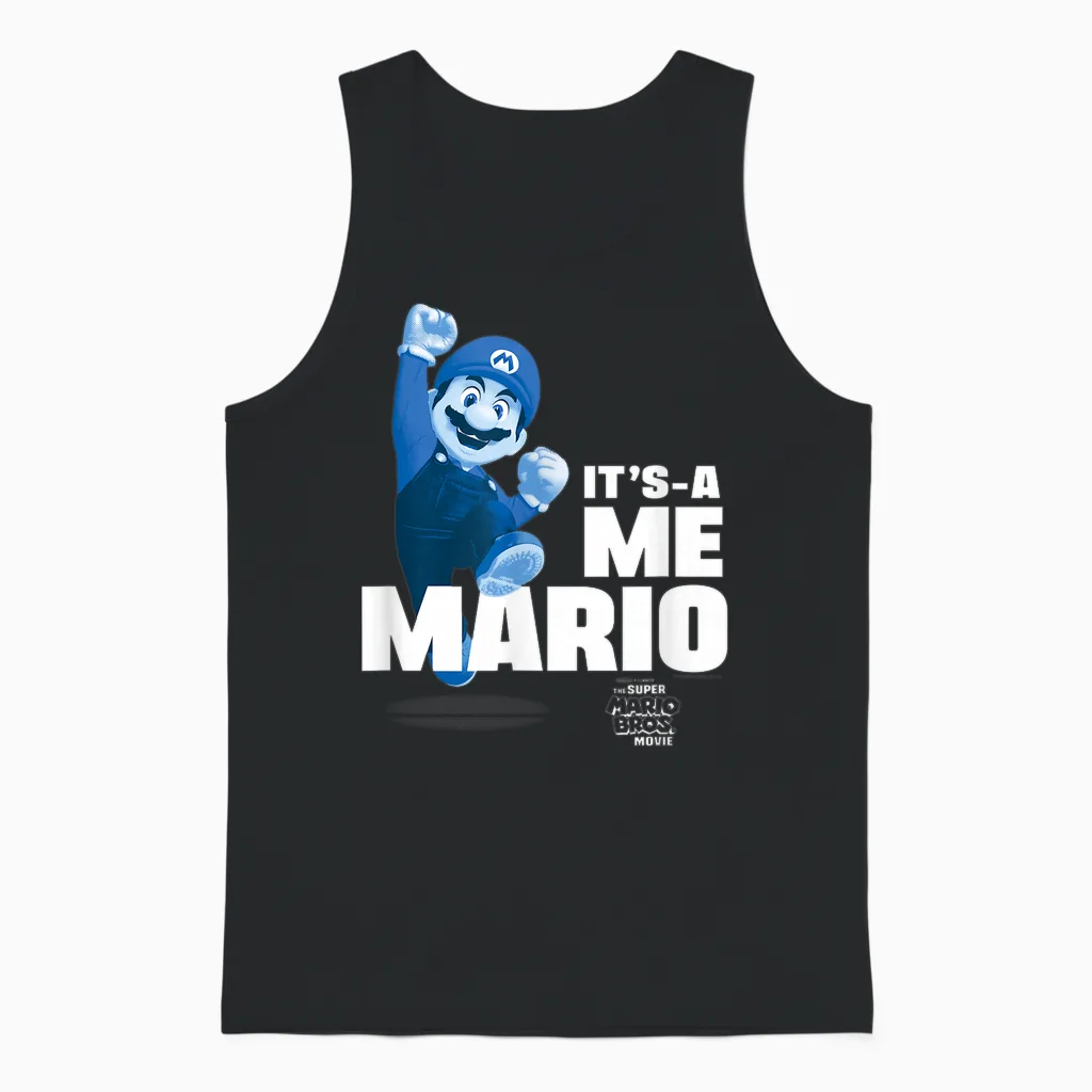 The Super Mario Bros. Movie It's-A Me Mario Portrait T-Shirt, Blue Unisex Tank Top in Black