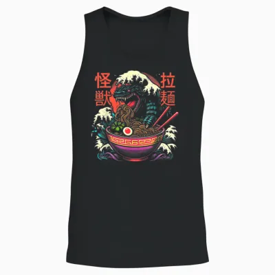 Kaiju Monster Kanagawa Japan Is Ramen Noodles Dragon Anime T-Shirt, Black Unisex Tank Top - Black