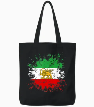 Iran Lion Sun Flag Iran Persian Flag of Iran T-Shirt, Black Tote Bags - Black