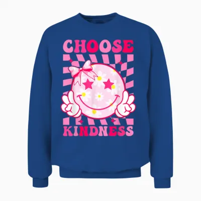 Choose Kindness Smile Face Groovy Be Kind Inspirational Unisex Sweatshirt - Royal