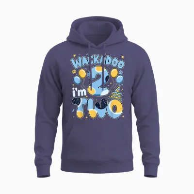 Wackadoo I'm Two 2nd Birthday Boy Toddler 2 Year Dog Lover Unisex Hoodie - Heather Sport Dark Navy