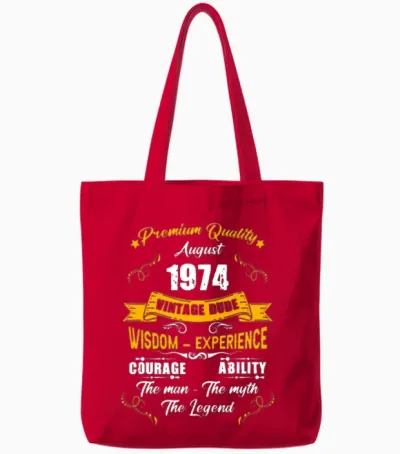 August 1974 Vintage Birthday Present Tote Bags - Red