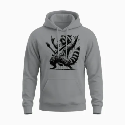 Raccoon Rock and Roll Rock&roll Raccoon Playing Guitar Rock & Roll T-Shirt, Black, S Unisex Hoodie - Sport Grey