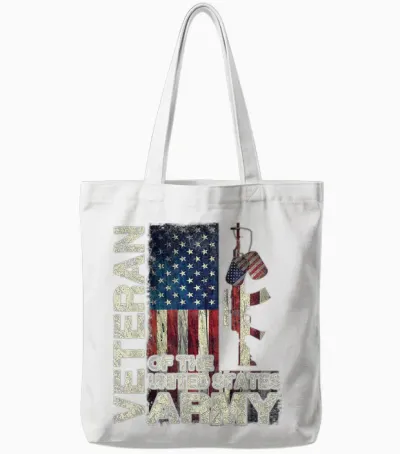 Distressed American Flag Us Army Veteran Shirt Gift Tote Bags - White